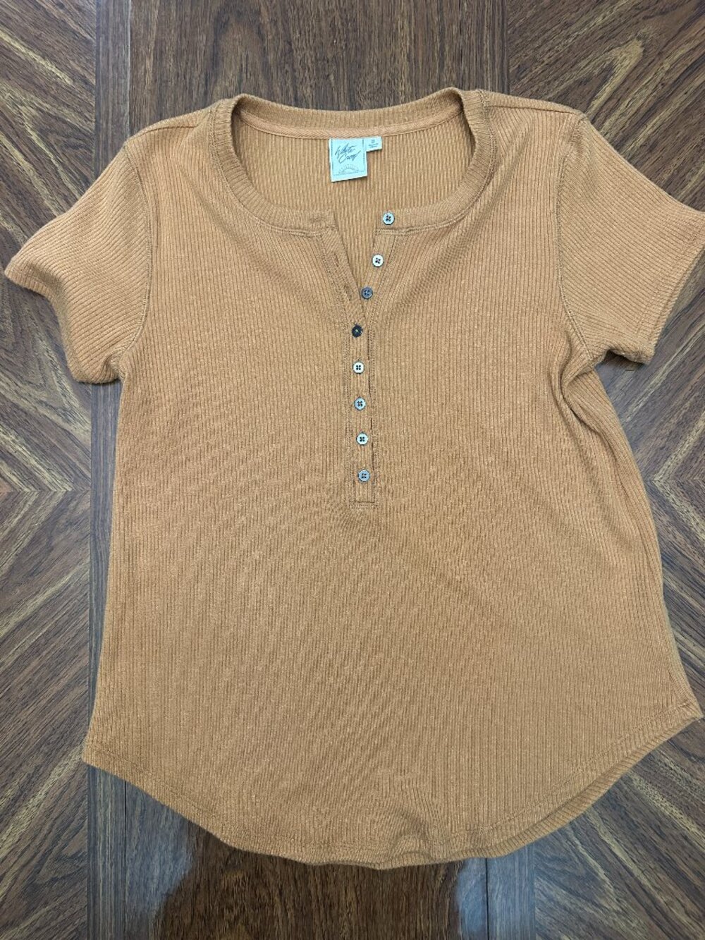White Crow mustard yellow button up tee